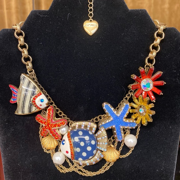 RARE VINTAGE BETSEY JOHNSON FESTIVAL OCEAN STARFISH CHUNKY STATEMENT NECKLACE - Picture 1 of 4